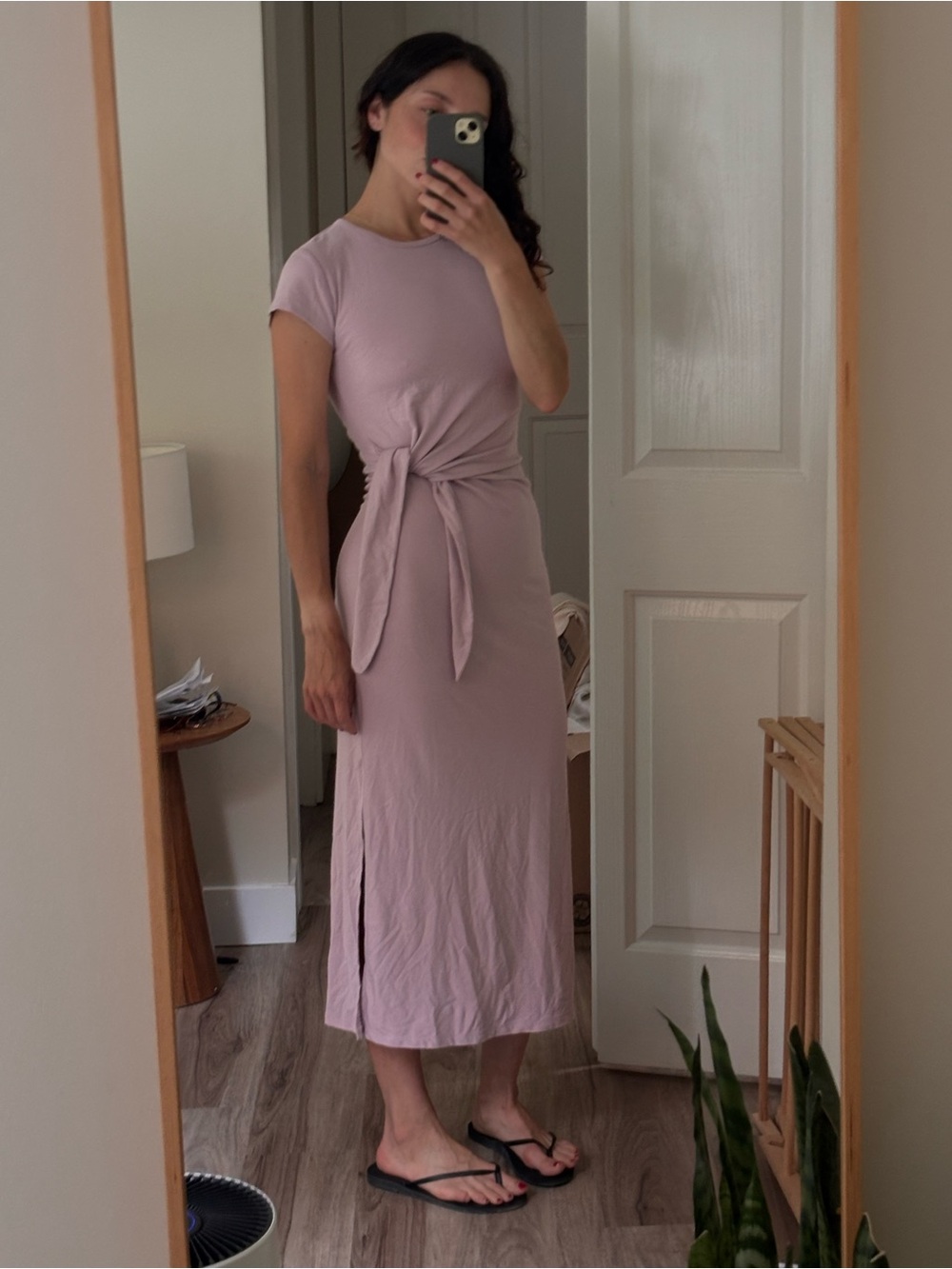 Aritzia Mauve Tie-Waist Midi Dress